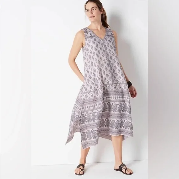 J.Jill Pure Jill Linen mauve paisley boho dress. Large - Picture 2 of 7